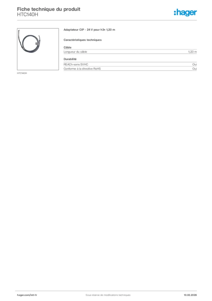 Image Hager Fiche technique du produit HTC140H | Hager Afrique