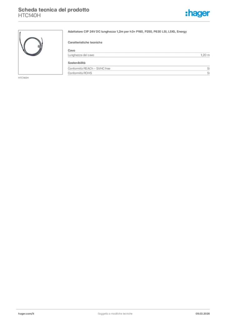 Immagine Hager Scheda tecnica del prodotto HTC140H | Hager Italia