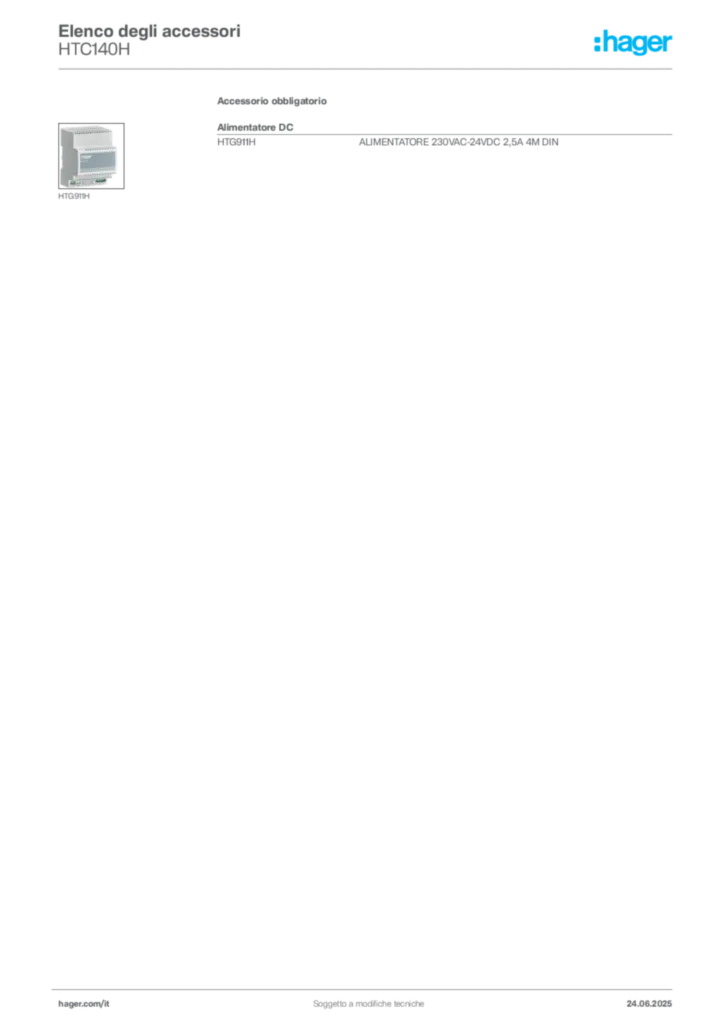 Immagine Hager Scheda tecnica del prodotto HTC140H | Hager Italia