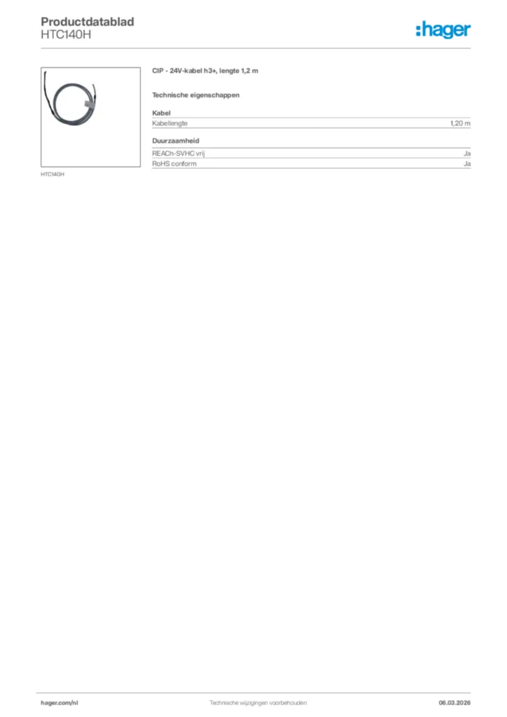 Afbeelding Hager Productdatablad HTC140H | Hager Nederland