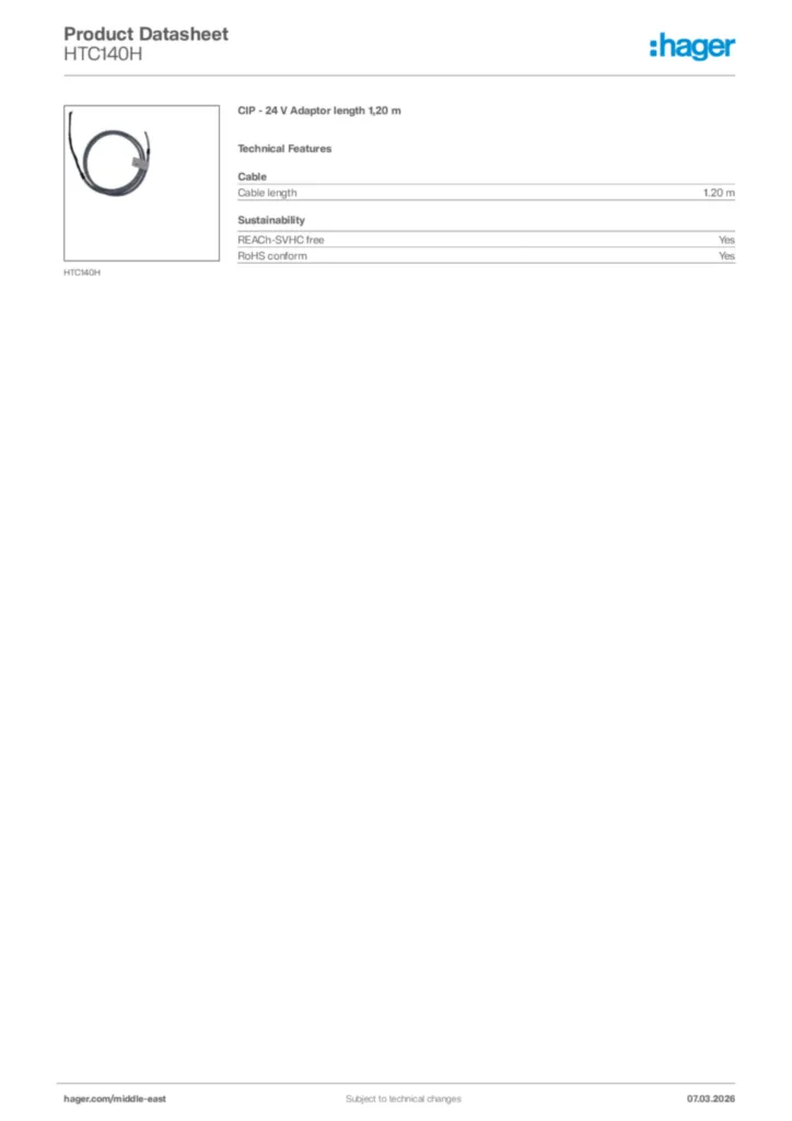 Image Hager Product data sheet HTC140H  | Hager