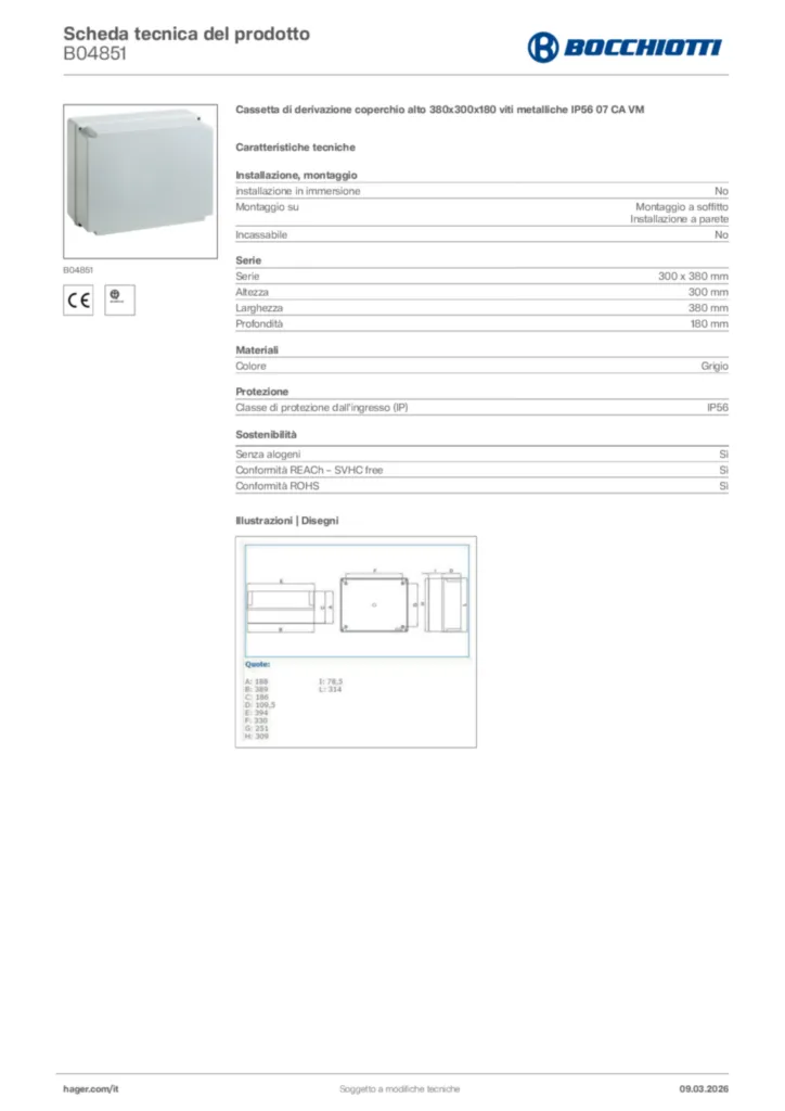 Immagine Bocchiotti Scheda tecnica del prodotto B04851 | Hager Italia