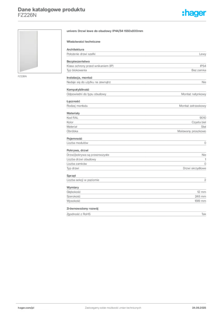 Zdjęcie Hager Karta katalogowa FZ226N | Hager Polska