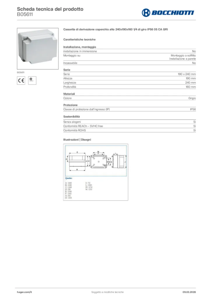 Immagine Bocchiotti Scheda tecnica del prodotto B05611 | Hager Italia
