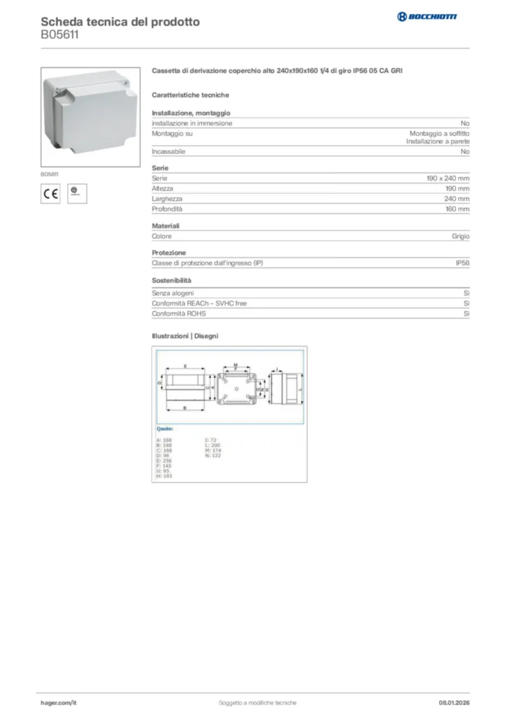 Immagine Bocchiotti Scheda tecnica del prodotto B05611 | Hager Italia