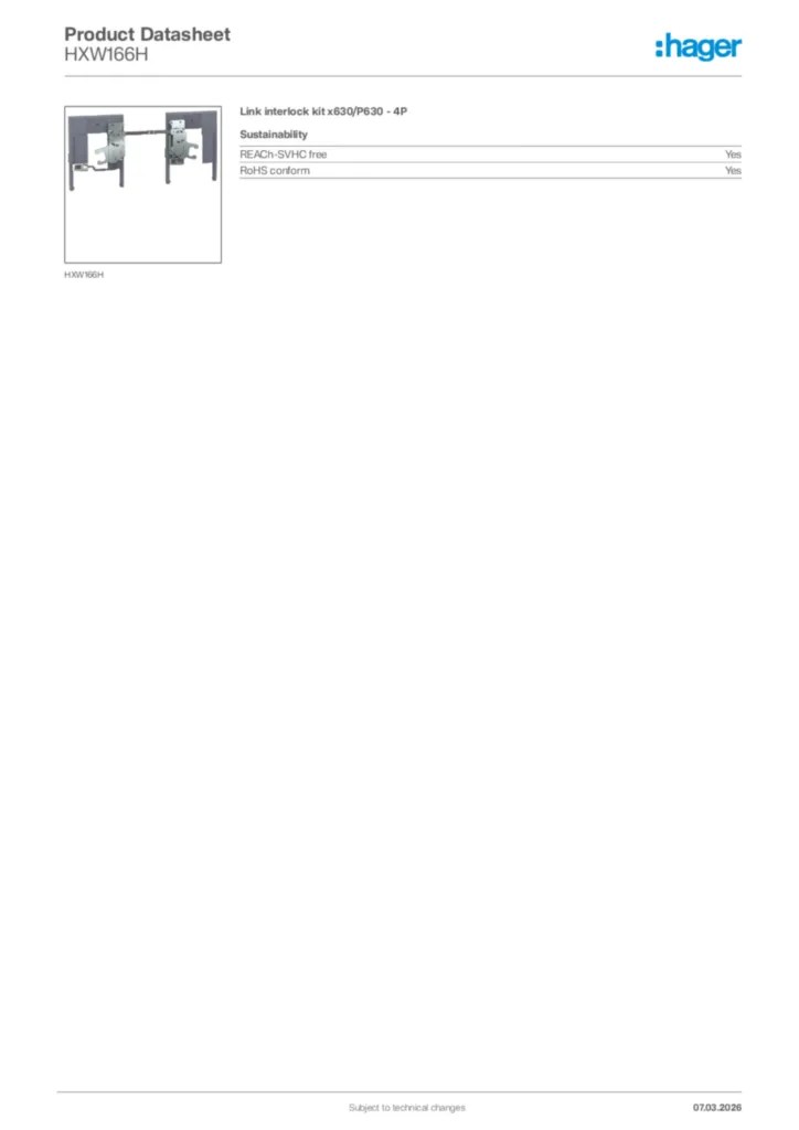 Image Hager Product data sheet HXW166H  | Hager Africa