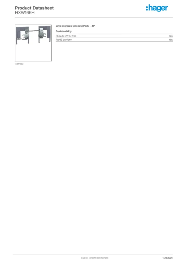 Image Hager Product data sheet HXW166H  | Hager Africa