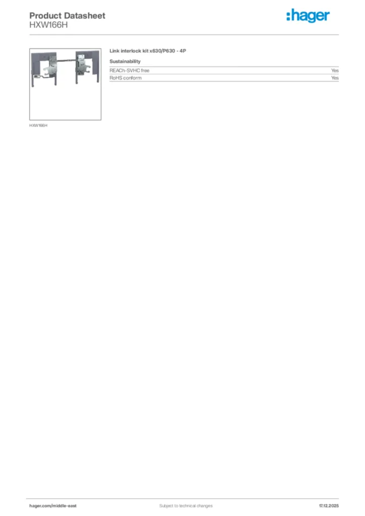 Image Hager Product data sheet HXW166H  | Hager