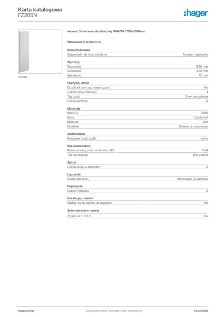 Zdjęcie Hager Karta katalogowa FZ206N | Hager Polska
