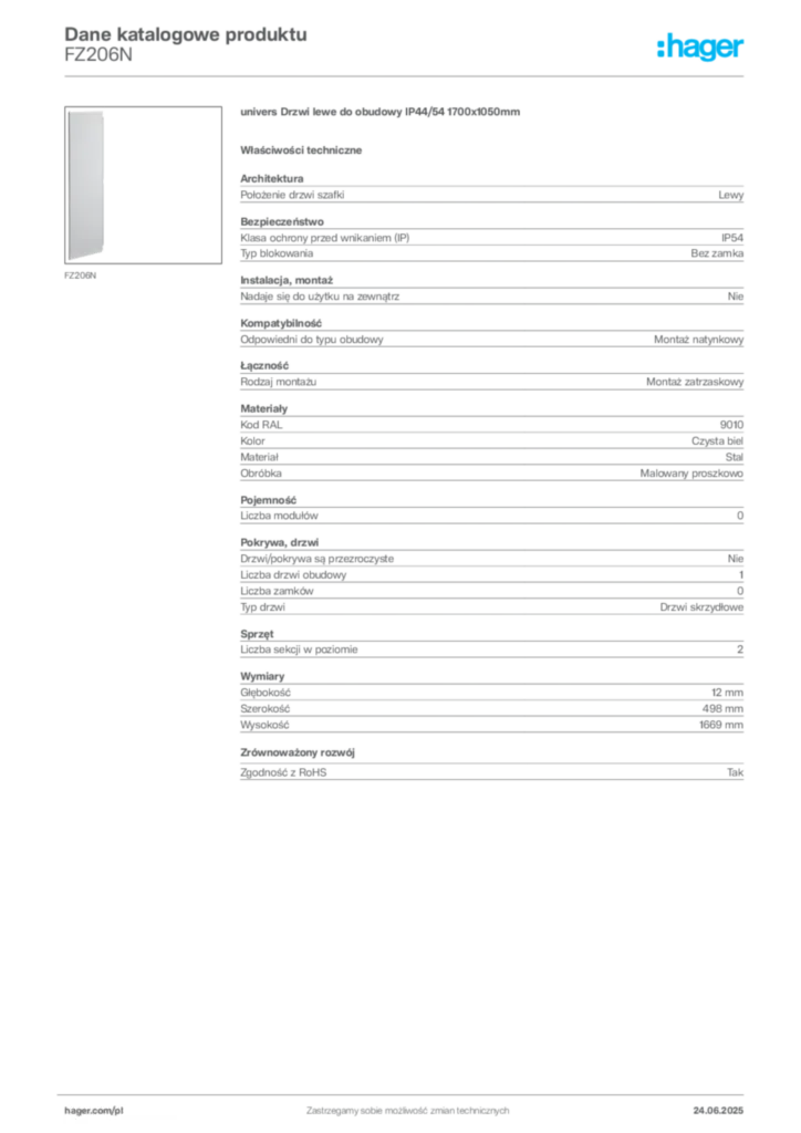 Zdjęcie Hager Karta katalogowa FZ206N | Hager Polska