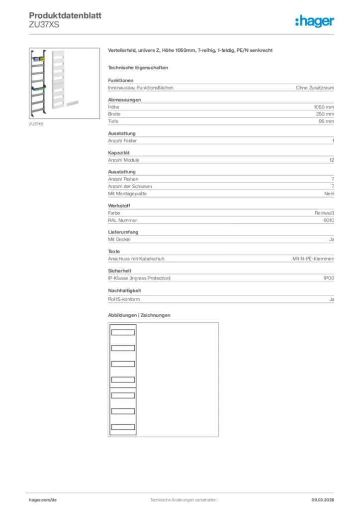 Bild Hager Produktdatenblatt ZU37XS | Hager Deutschland