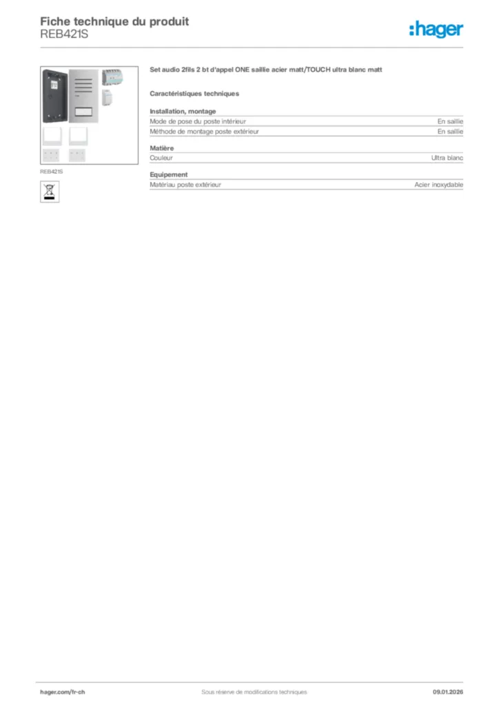 Image Hager Fiche technique du produit REB421S | Hager Suisse
