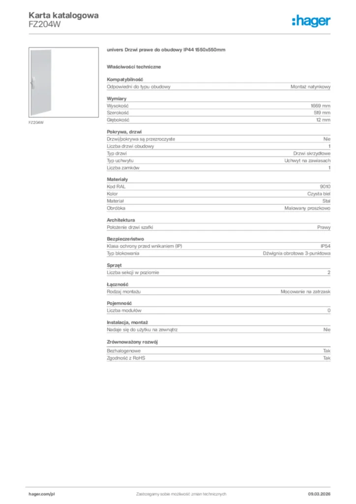 Zdjęcie Hager Karta katalogowa FZ204W | Hager Polska