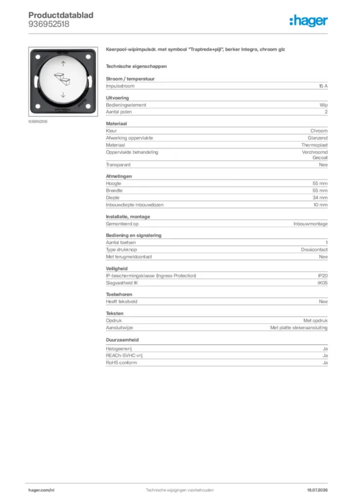 Afbeelding Hager Productdatablad 936952518 | Hager Nederland