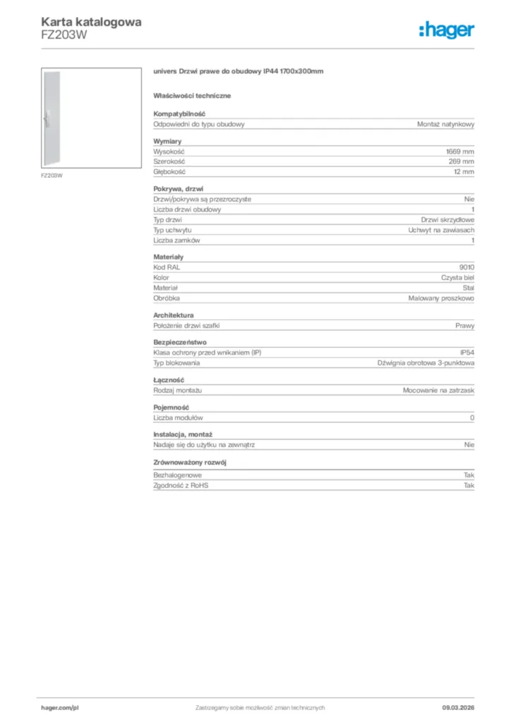 Zdjęcie Hager Karta katalogowa FZ203W | Hager Polska