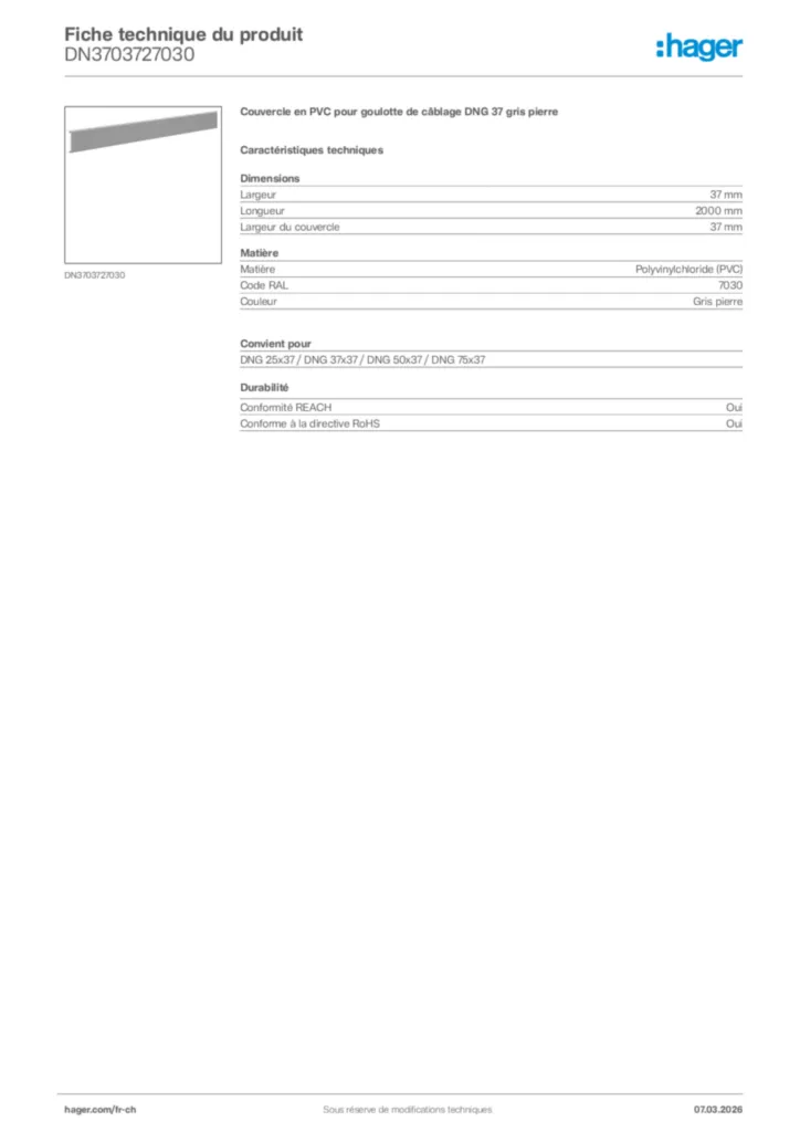 Image Hager Fiche technique du produit DN3703727030 | Hager Suisse