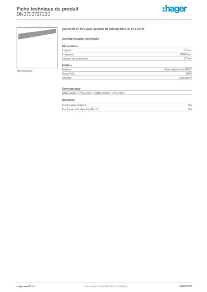 Image Hager Fiche technique du produit DN3703727030 | Hager Suisse