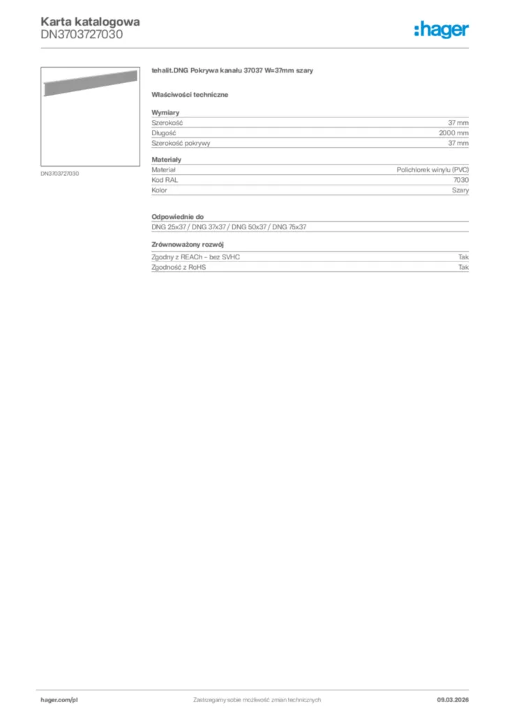 Zdjęcie Hager Karta katalogowa DN3703727030 | Hager Polska