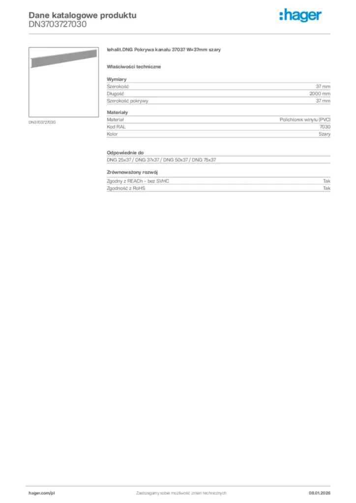 Zdjęcie Hager Karta katalogowa DN3703727030 | Hager Polska