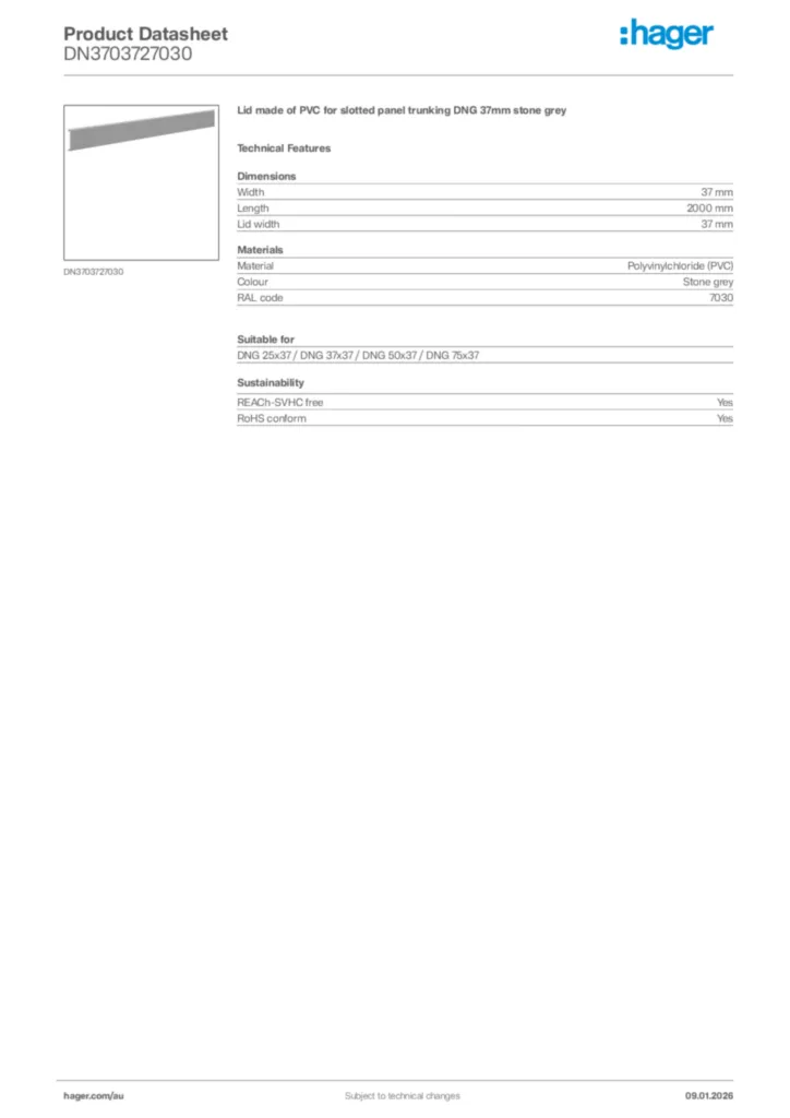 Image Hager Product data sheet DN3703727030  | Hager Australia