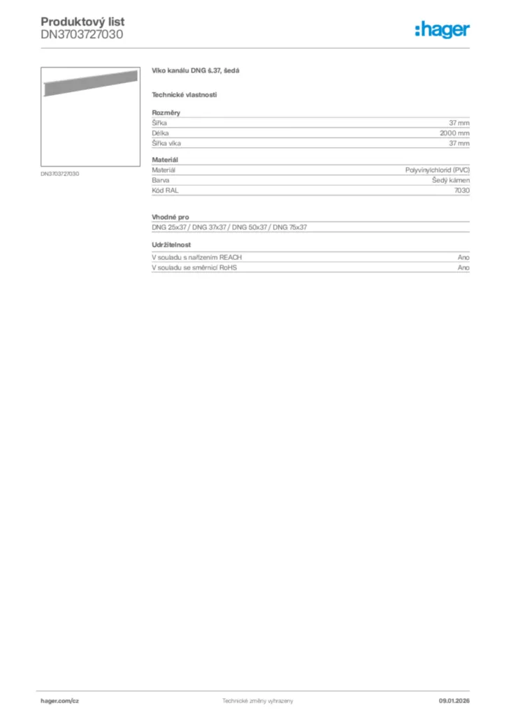 Obrázek Hager Product data sheet DN3703727030 | Hager