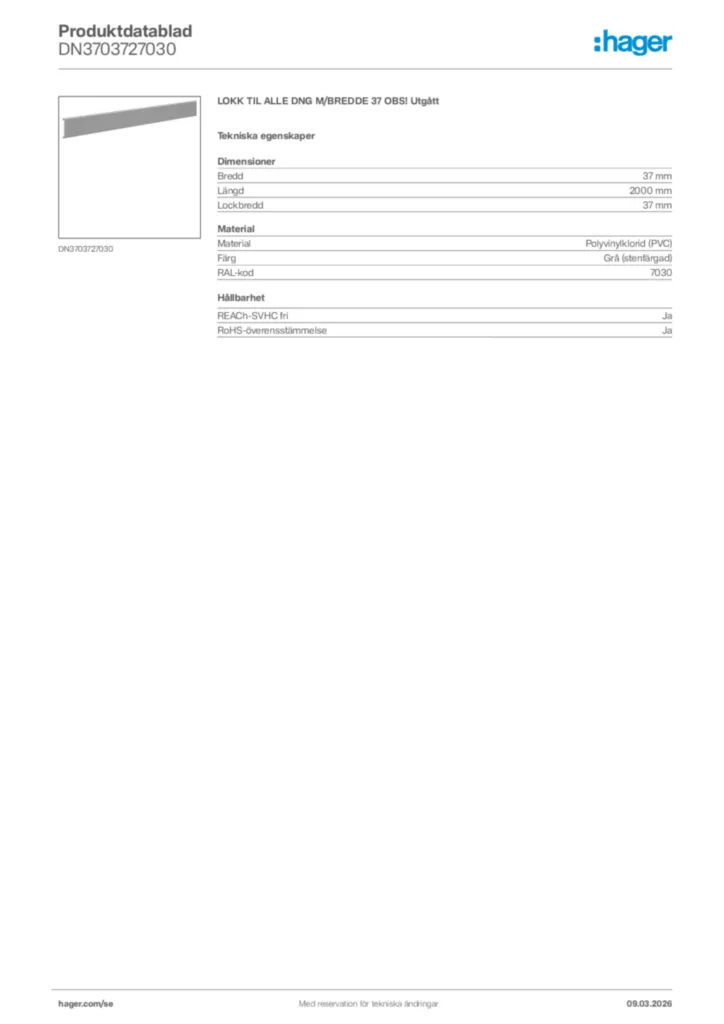Bild Hager Produktdatablad DN3703727030 | Hager Sverige