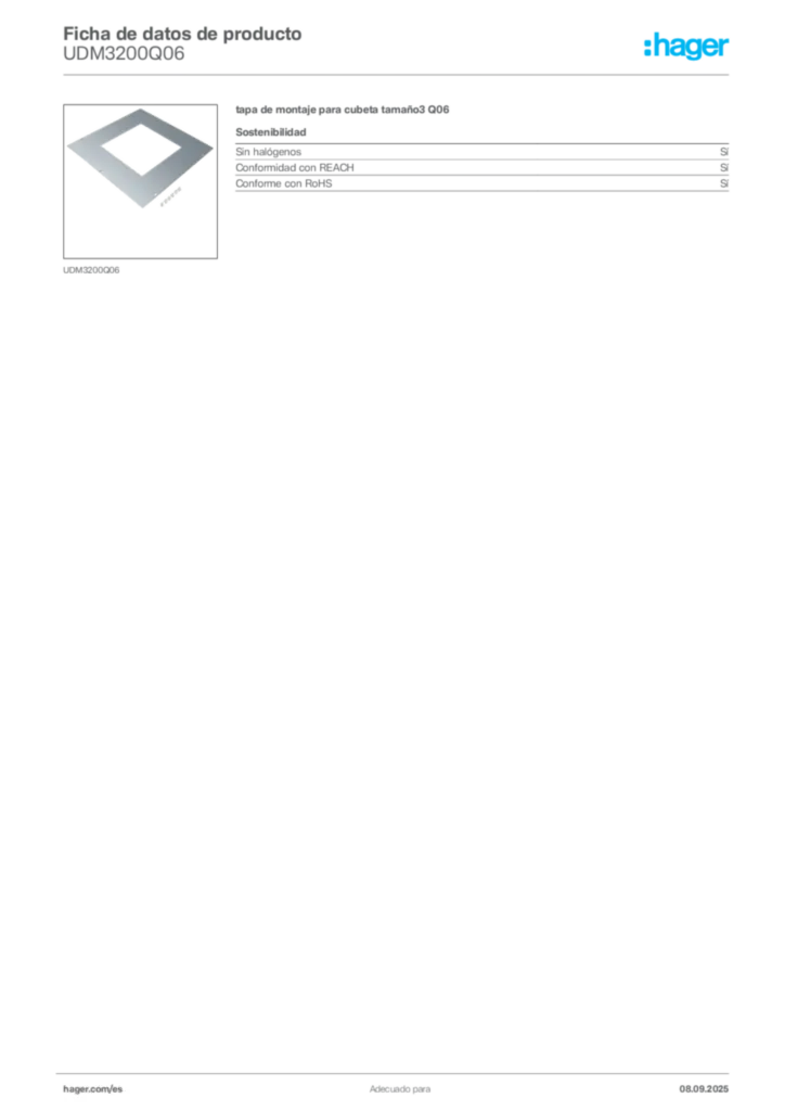 Imagen Hager Ficha de datos de producto UDM3200Q06 | Hager España