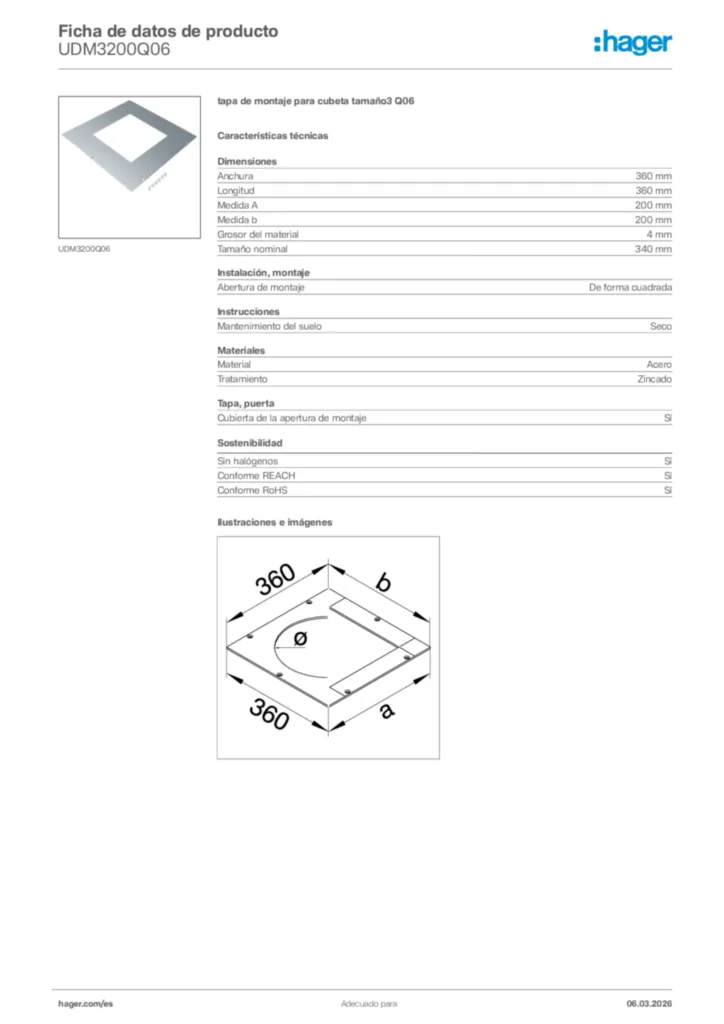 Imagen Hager Ficha de datos de producto UDM3200Q06 | Hager España