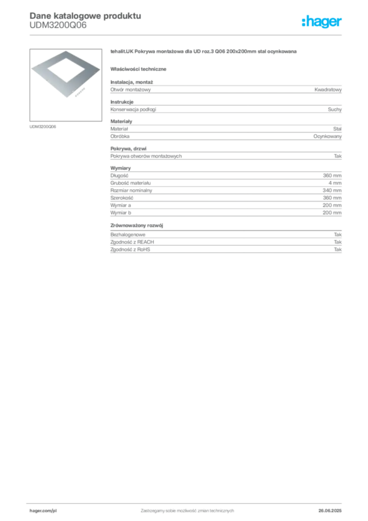 Zdjęcie Hager Karta katalogowa UDM3200Q06 | Hager Polska