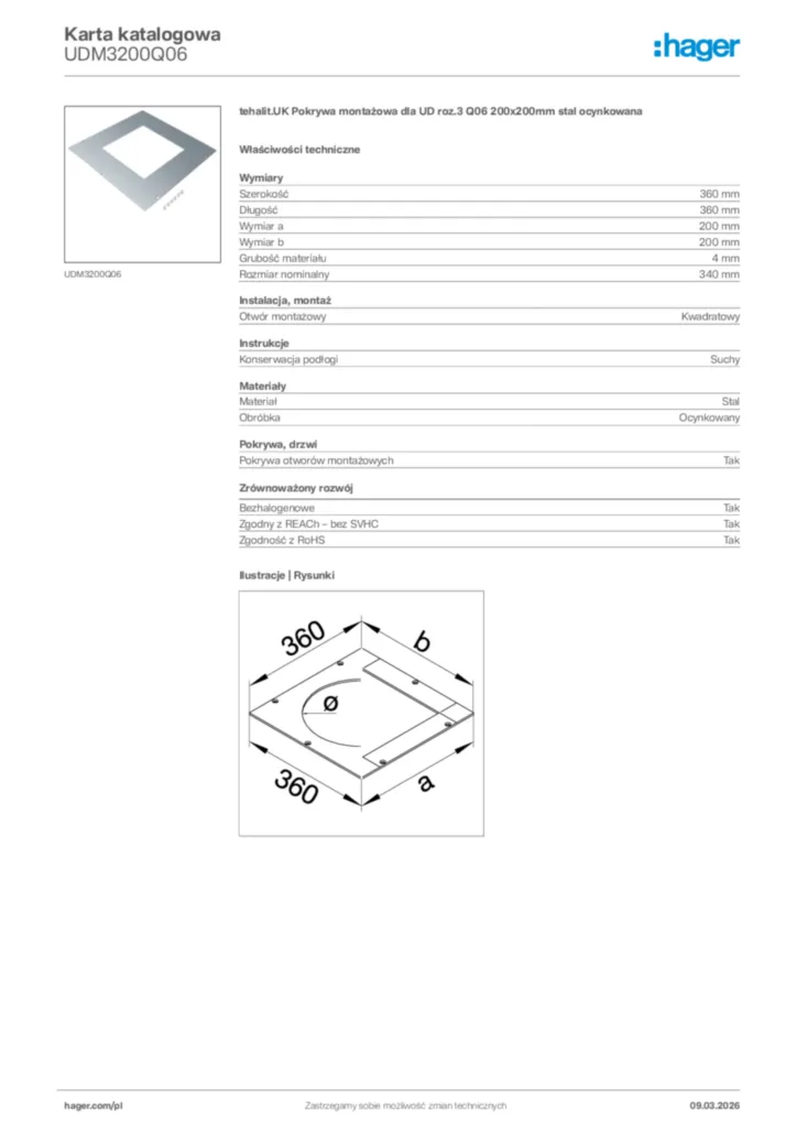 Zdjęcie Hager Karta katalogowa UDM3200Q06 | Hager Polska