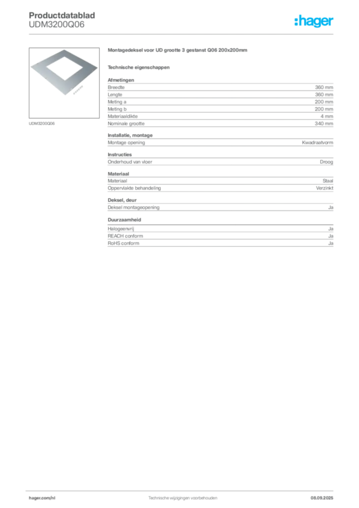 Afbeelding Hager Productdatablad UDM3200Q06 | Hager Nederland