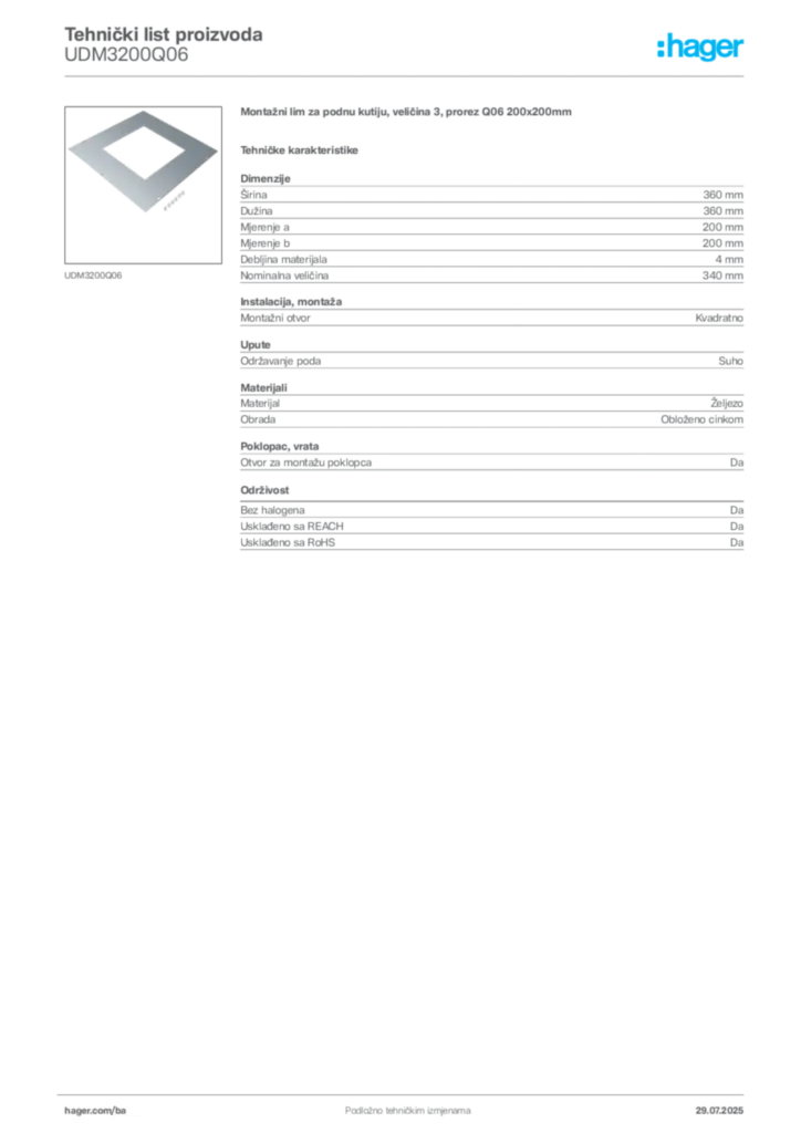 Slika Hager Product data sheet UDM3200Q06  | Hager