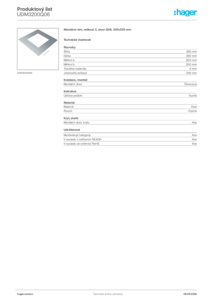 Obrázek Hager Produktový list UDM3200Q06 | Hager