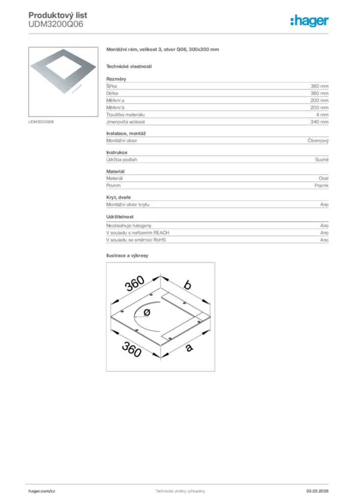 Obrázek Hager Product data sheet UDM3200Q06 | Hager