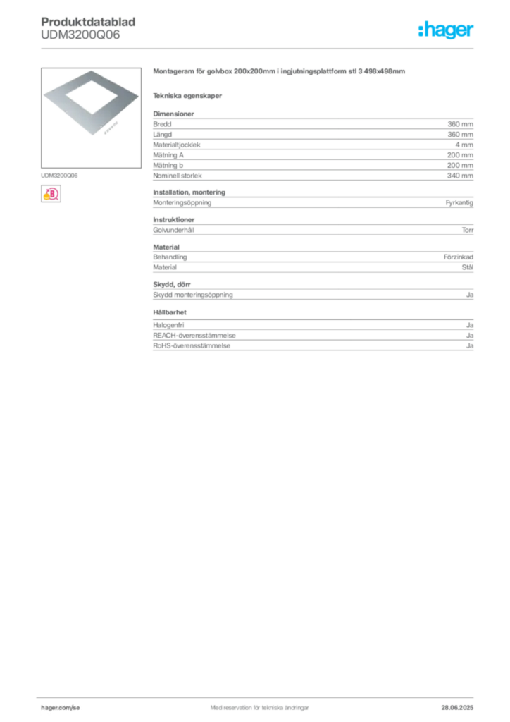 Bild Hager Produktdatablad UDM3200Q06 | Hager Sverige