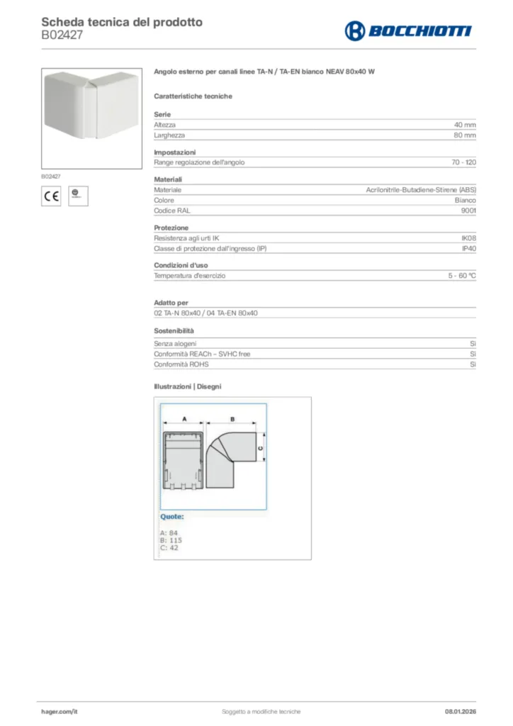 Immagine Bocchiotti Scheda tecnica del prodotto B02427 | Hager Italia