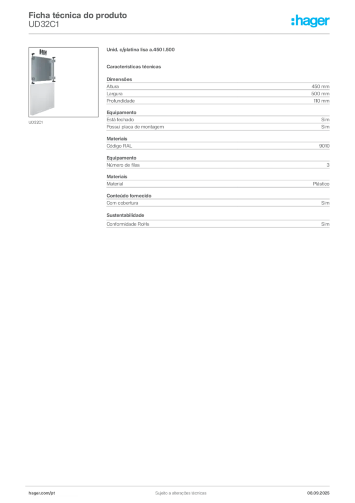 Imagem Hager Ficha técnica do produto UD32C1 | Hager Portugal