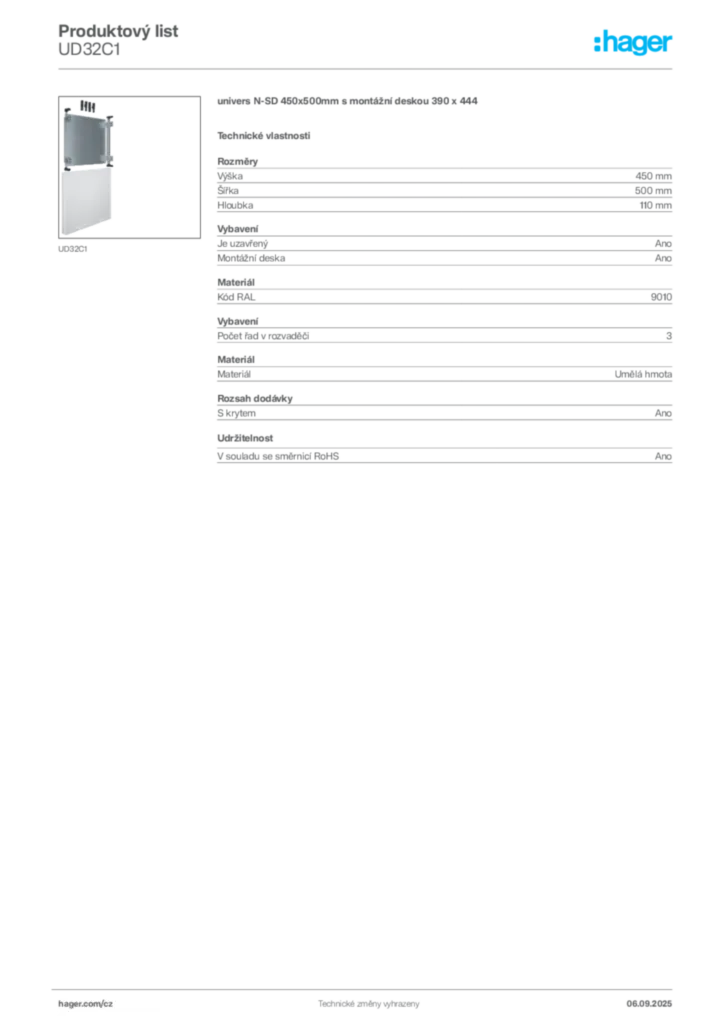 Obrázek Hager Produktový list UD32C1 | Hager