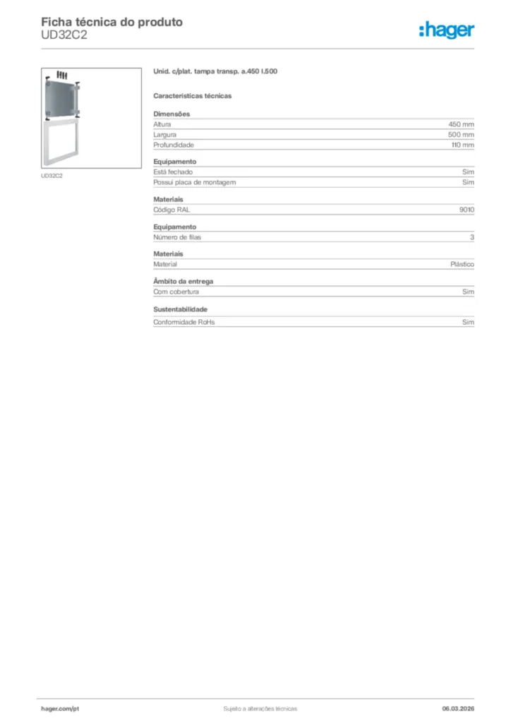 Imagem Hager Ficha técnica do produto UD32C2 | Hager Portugal