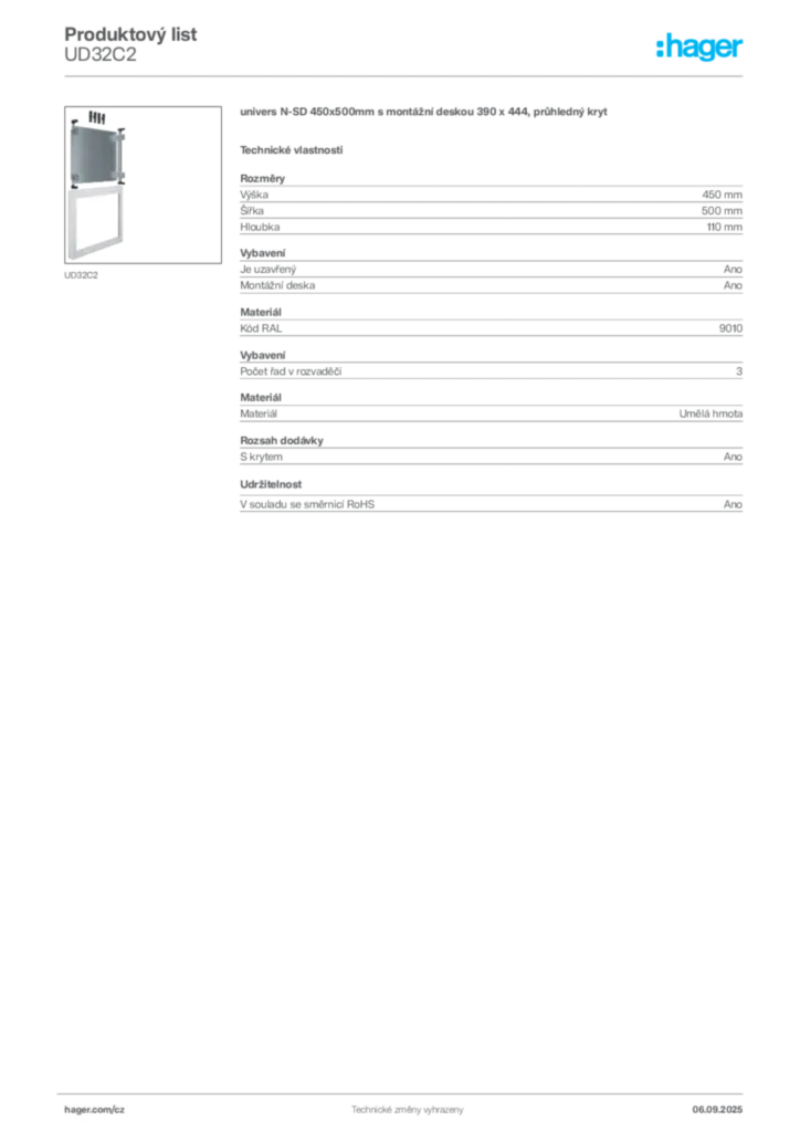 Obrázek Hager Produktový list UD32C2 | Hager