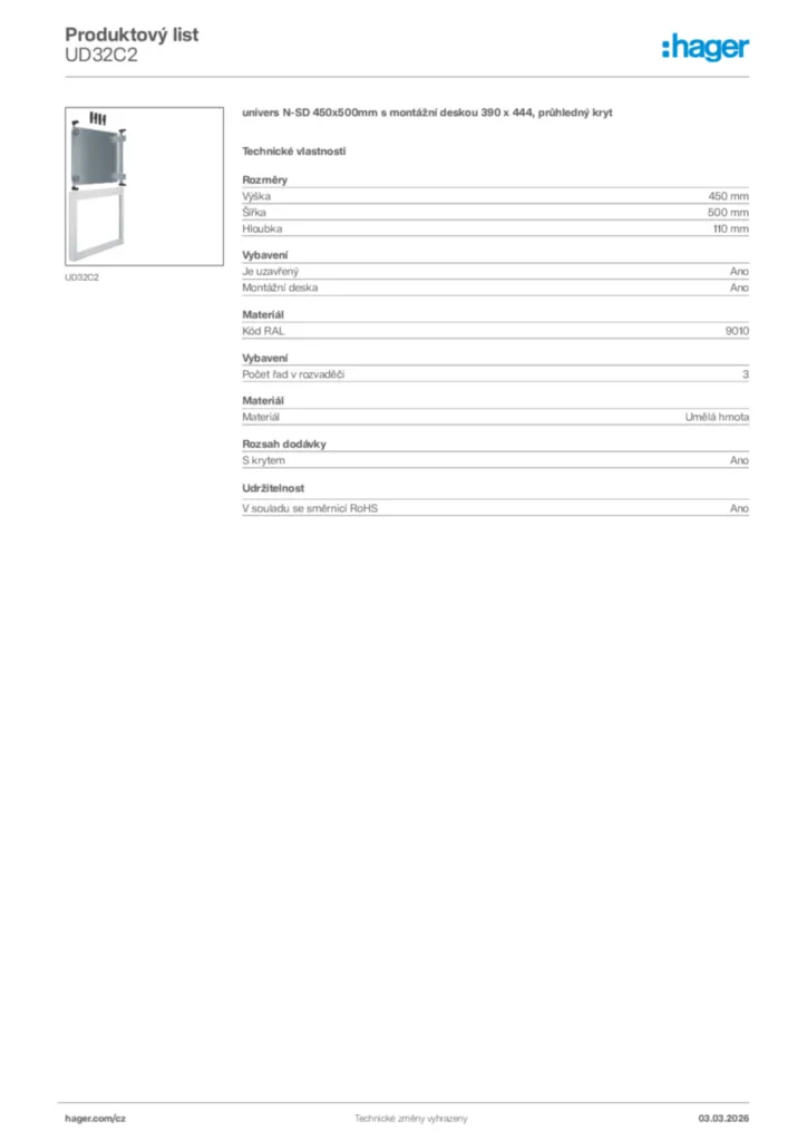 Obrázek Hager Product data sheet UD32C2 | Hager