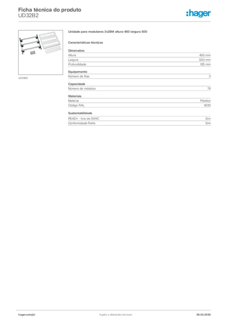 Imagem Hager Ficha técnica do produto UD32B2 | Hager Portugal