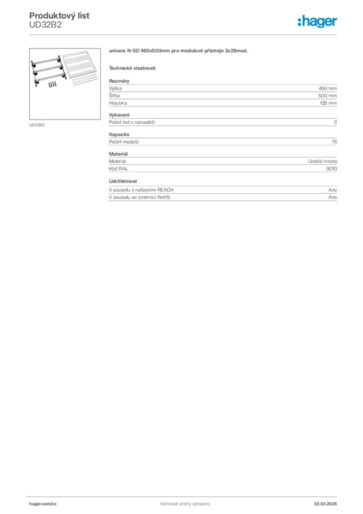 Obrázek Hager Product data sheet UD32B2 | Hager