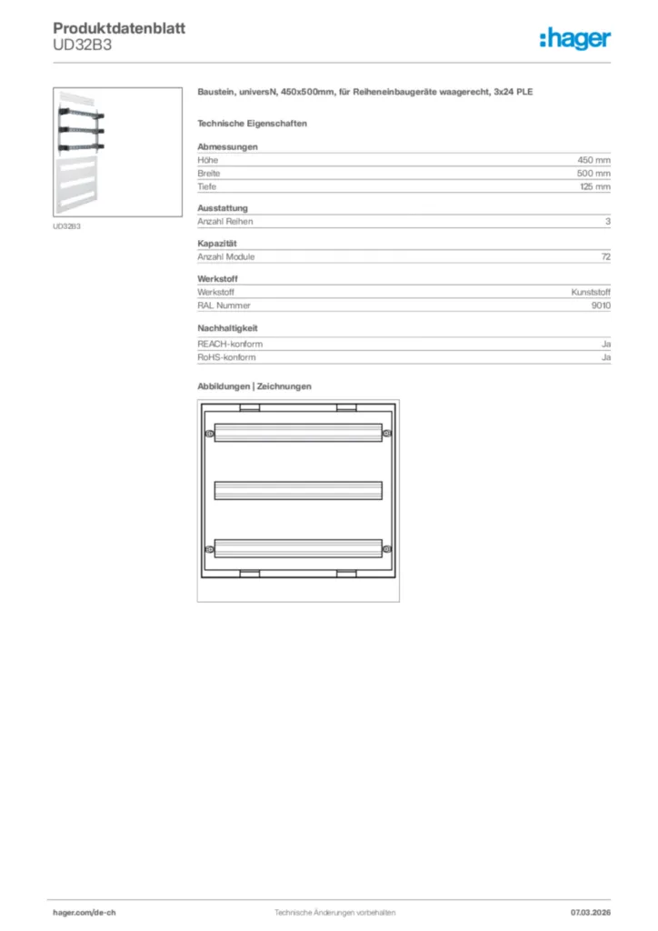 Bild Hager Produktdatenblatt UD32B3 | Hager Schweiz