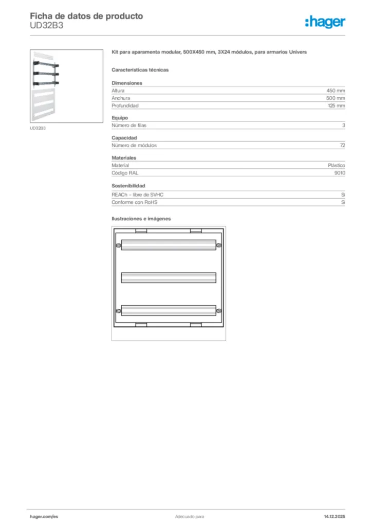 Imagen Hager Ficha de datos de producto UD32B3 | Hager España