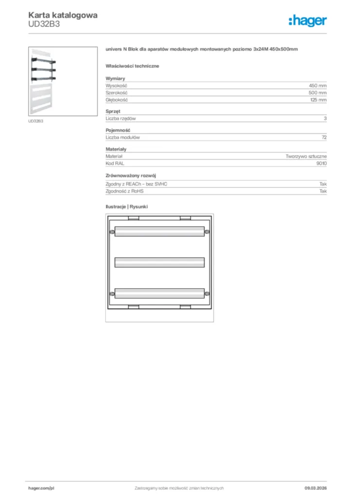 Zdjęcie Hager Karta katalogowa UD32B3 | Hager Polska