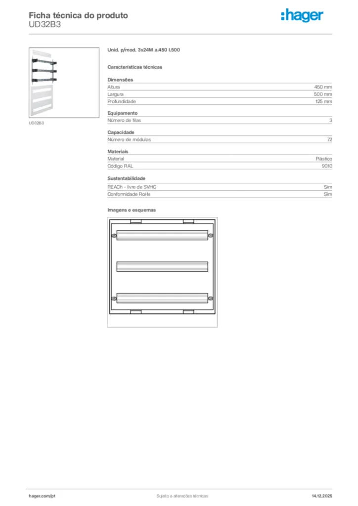 Imagem Hager Ficha técnica do produto UD32B3 | Hager Portugal