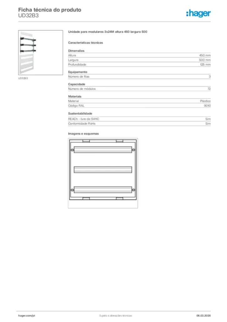 Imagem Hager Ficha técnica do produto UD32B3 | Hager Portugal