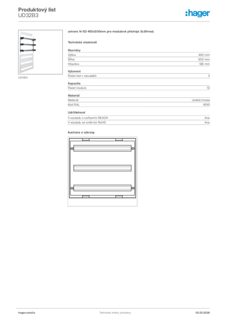 Obrázek Hager Product data sheet UD32B3 | Hager