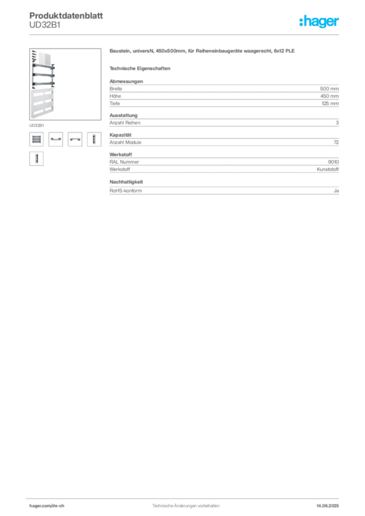 Bild Hager Produktdatenblatt UD32B1 | Hager Schweiz